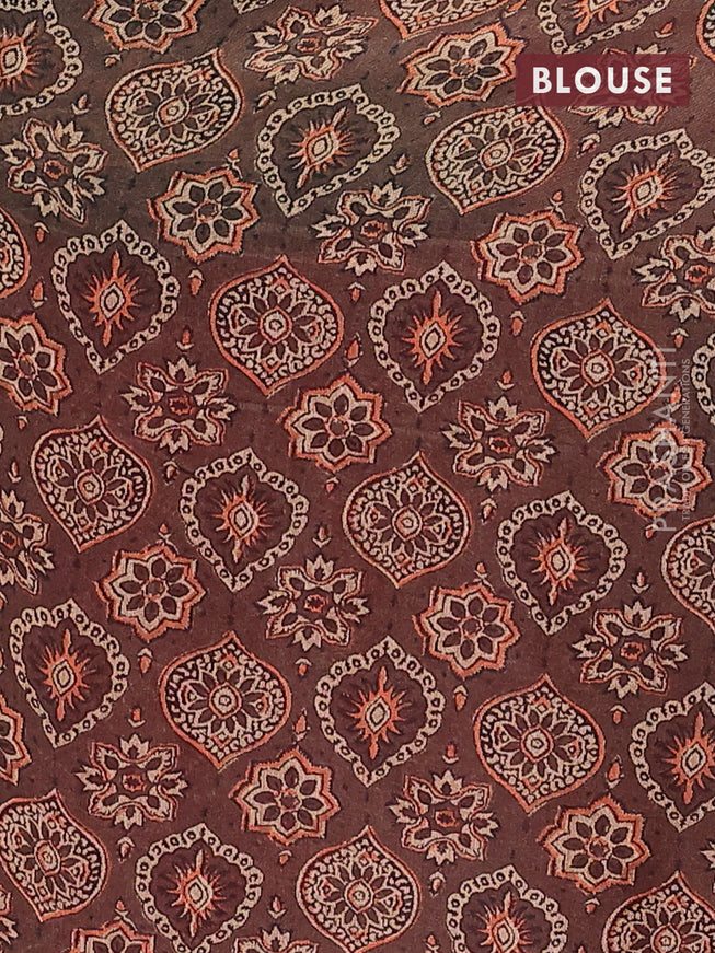 Semi linen saree maroon and grey shade with allover bandhani prints and ajrakh printed pallu