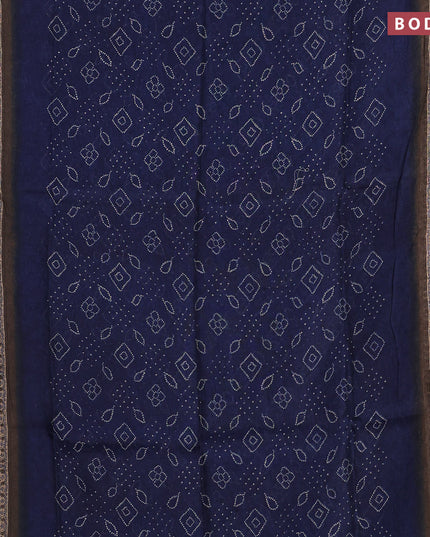 Semi linen saree blue and grey shade with allover bandhani prints and ajrakh printed pallu