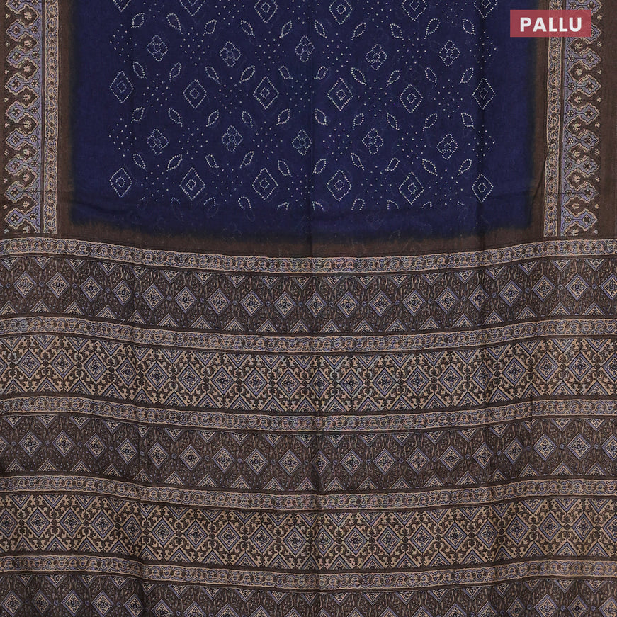 Semi linen saree blue and grey shade with allover bandhani prints and ajrakh printed pallu