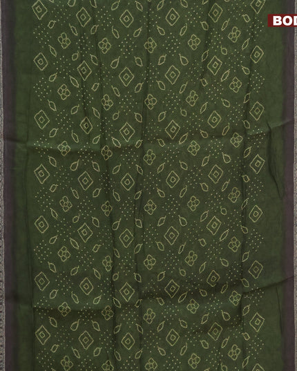 Semi linen saree sap green and grey shade with allover bandhani prints and ajrakh printed pallu