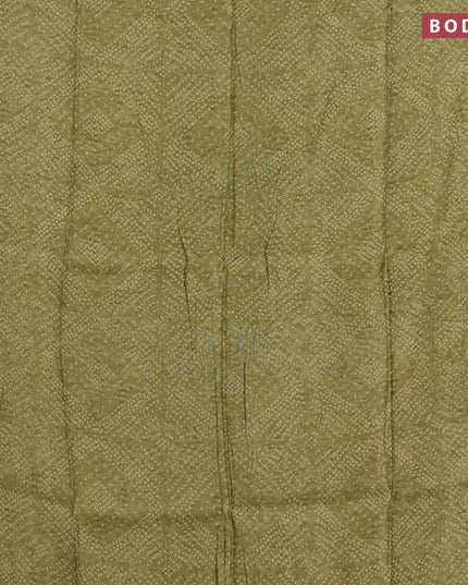 Semi linen saree light green and dark sandal with allover bandhani prints and kalamkari printed pallu