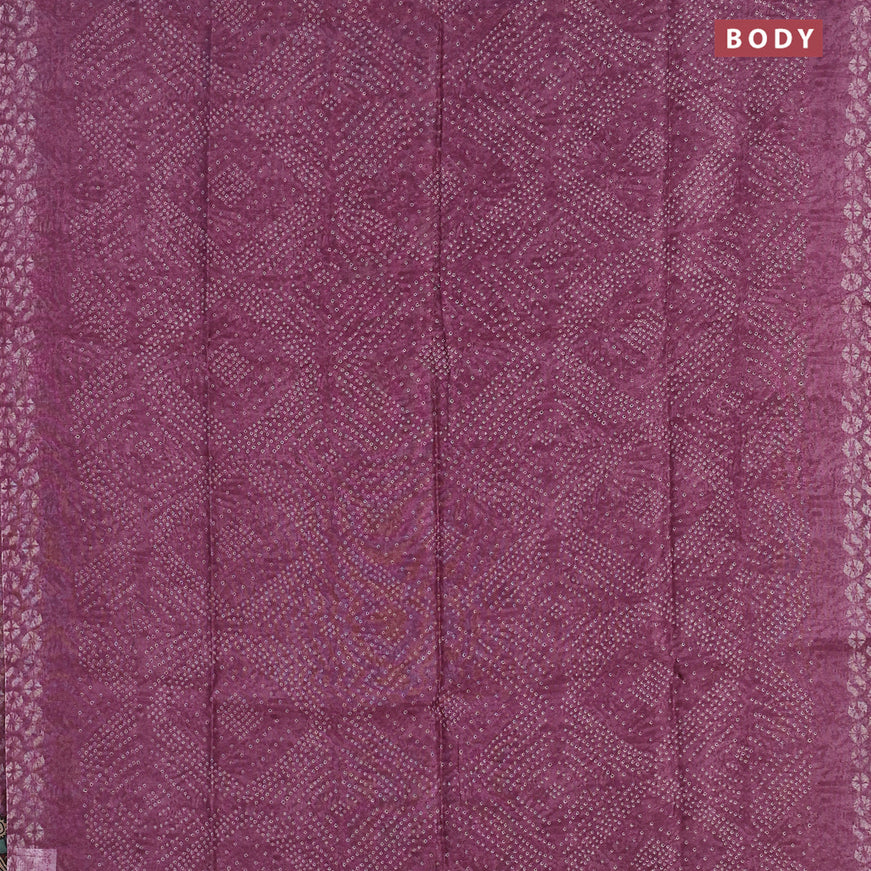 Semi linen saree mild purple and dark sandal with allover bandhani prints and kalamkari printed pallu