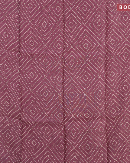 Semi linen saree mauve pink and cream with allover bandhani prints and kalamkari printed pallu