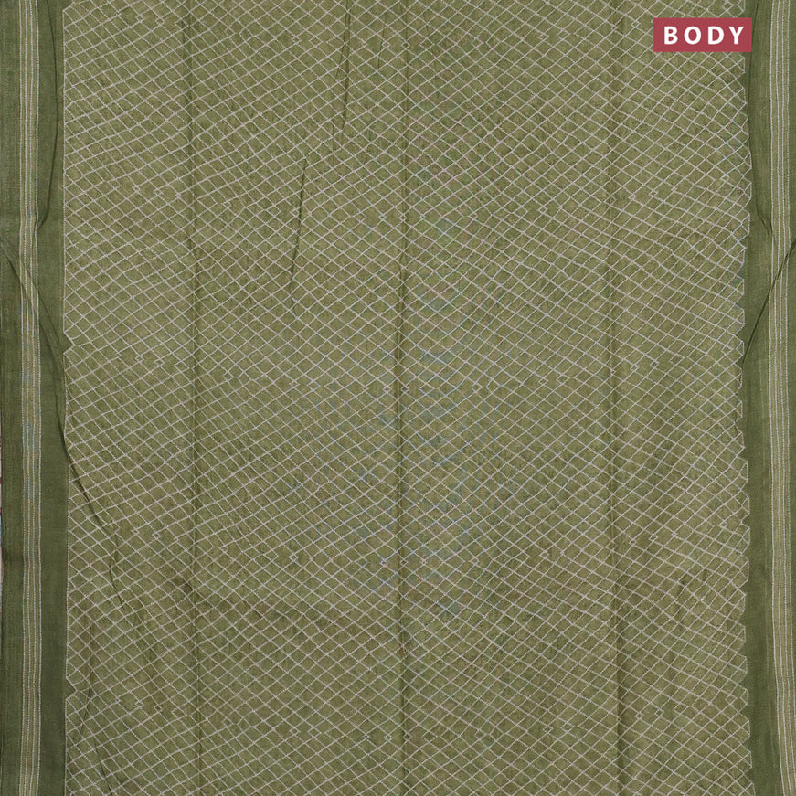 Semi linen saree pastel green and dark sandal with allover prints and kalamkari printed pallu