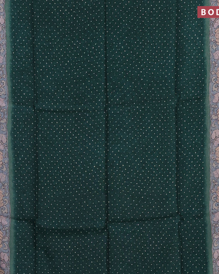 Semi linen saree green with allover bandhani prints and kalamkari printed pallu