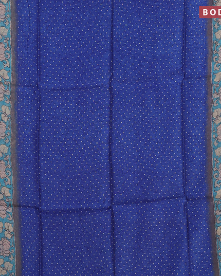 Semi linen saree royal blue and beige grey with allover bandhani prints and kalamkari printed pallu