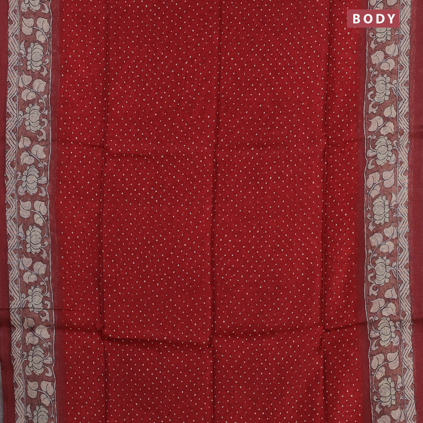Semi linen saree maroon and dark maroon with allover bandhani prints and kalamkari printed pallu