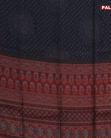 Semi linen saree black and maroon with allover bandhani prints and ajrakh printed pallu