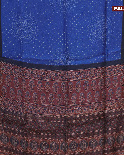 Semi linen saree blue and maroon with allover bandhani prints and ajrakh printed pallu