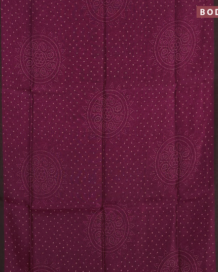 Semi linen saree magenta pink and peacock green with allover bandhani prints and ajrakh printed pallu