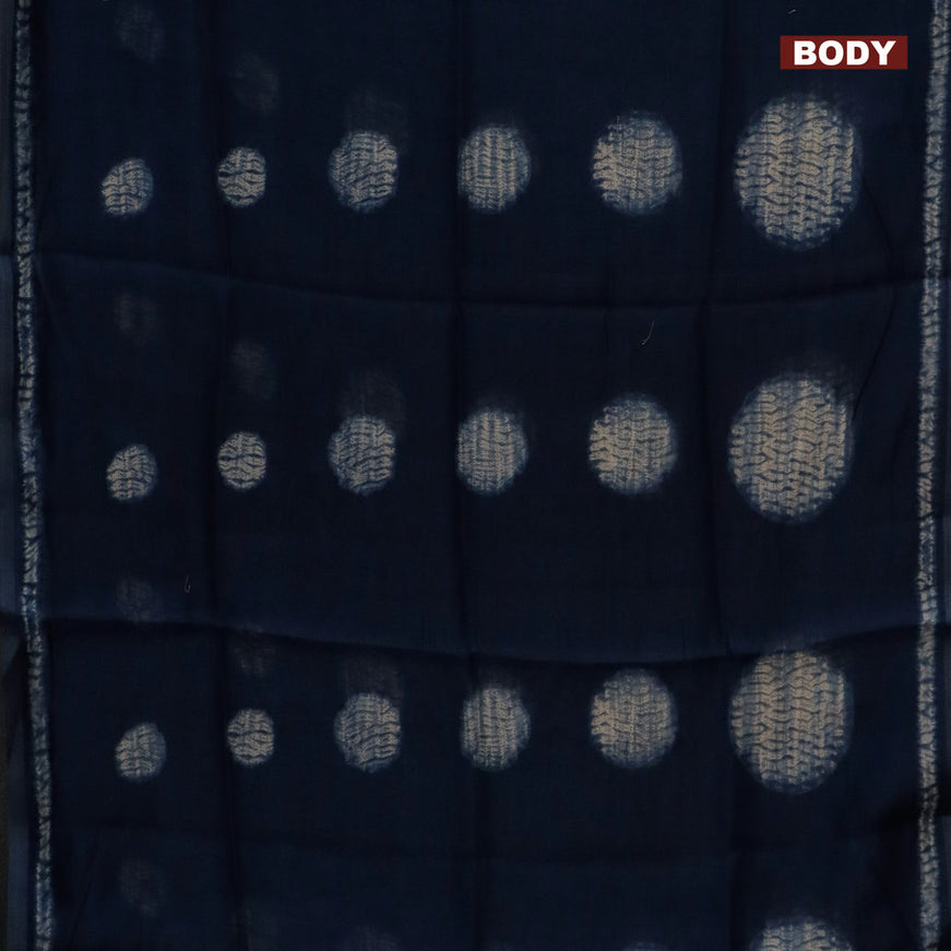 Semi linen saree peacock blue and beige with allover shibori prints and kalamkari printed pallu