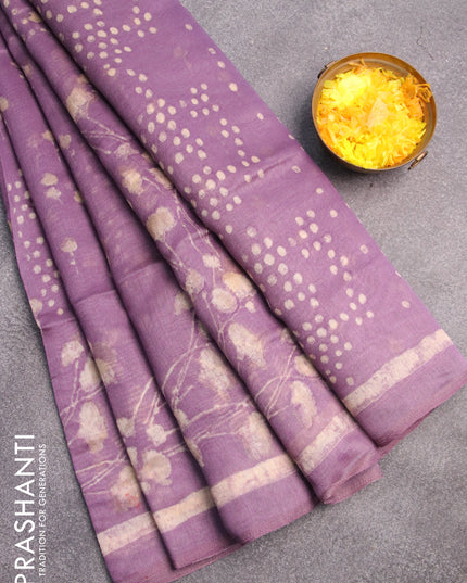Semi linen saree pastel lavender with allover prints and simple border