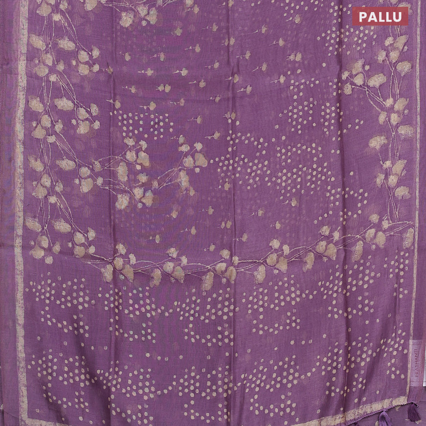 Semi linen saree pastel lavender with allover prints and simple border