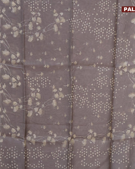 Semi linen saree grey shade with allover prints and simple border