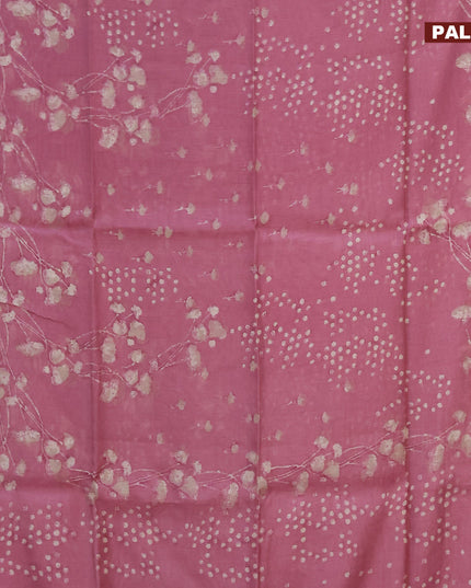 Semi linen saree pastel pink with allover prints and simple border