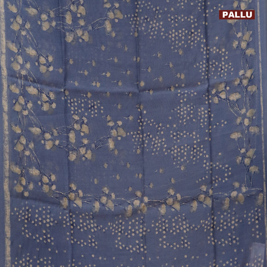 Semi linen saree grey with allover prints and simple border