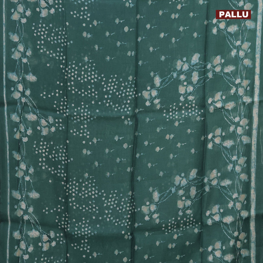 Semi linen saree pastel green with allover prints and simple border