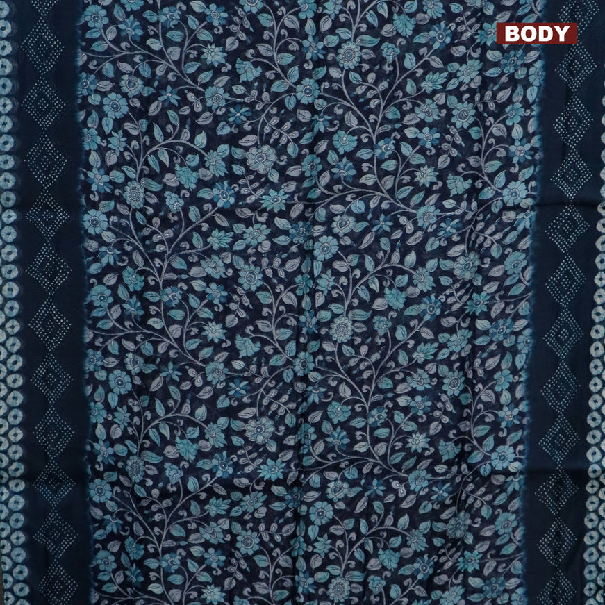 Semi linen saree blue and peacock blue with allover kalamkari prints and bandhani printed pallu