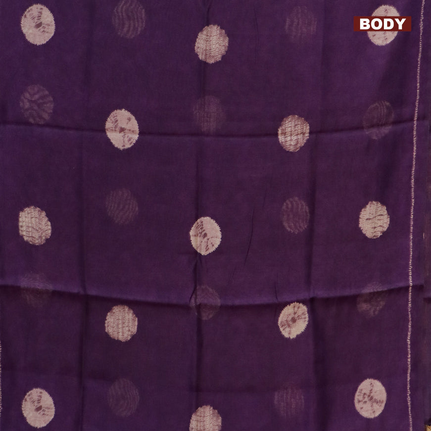 Semi linen saree deep violet and sandal with butta prints and kalamkari printed pallu