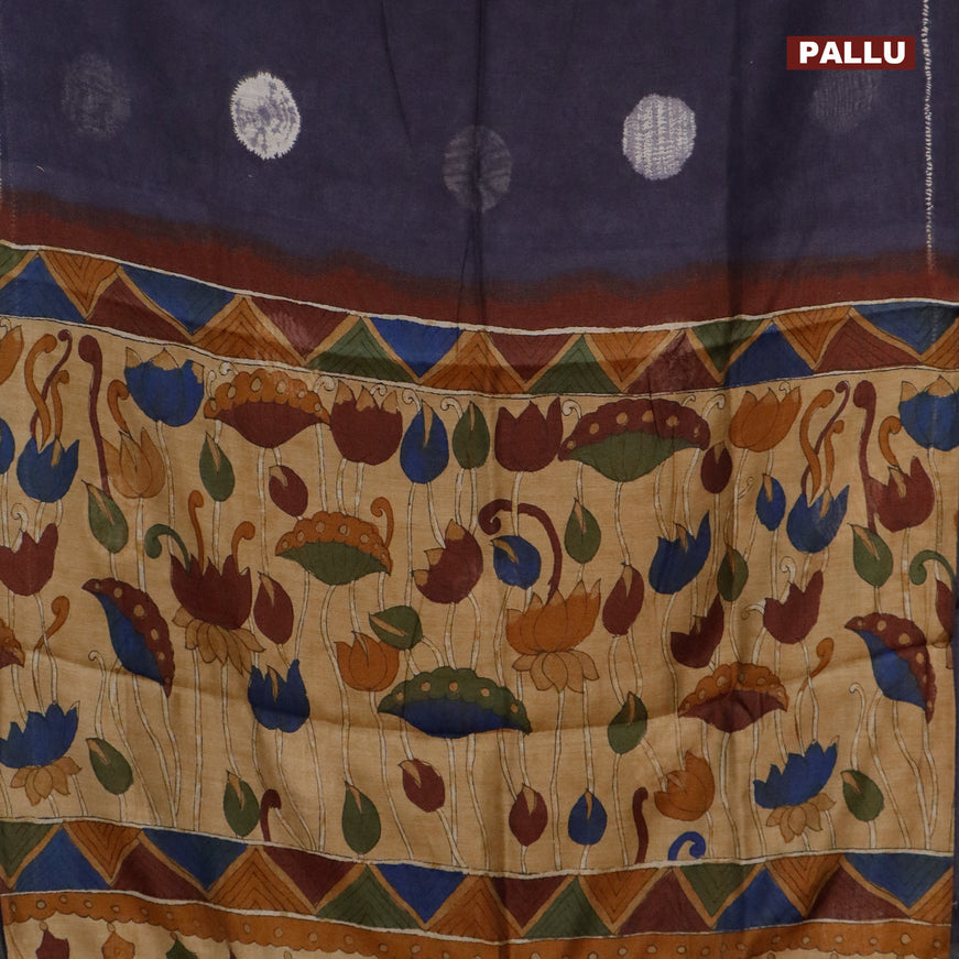 Semi linen saree dark grey and sandal with butta prints and kalamkari printed pallu
