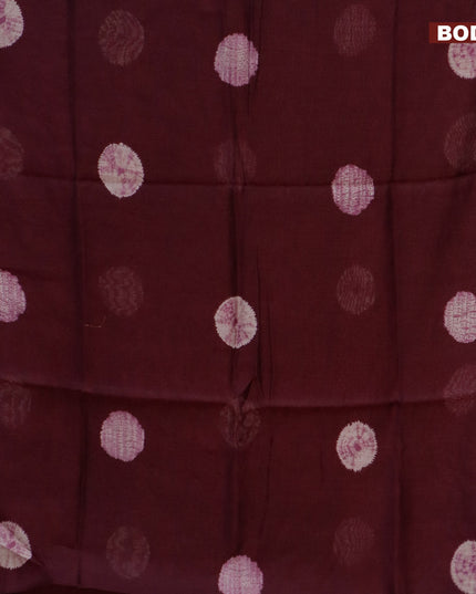 Semi linen saree deep wine shade and sandal with butta prints and kalamkari printed pallu