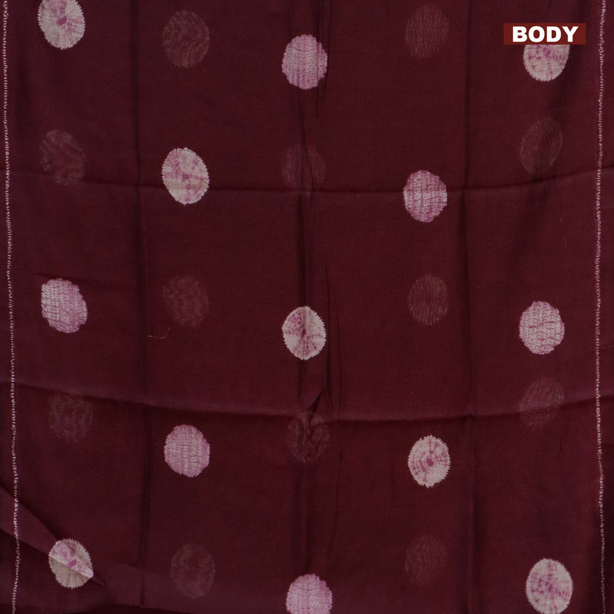 Semi linen saree deep wine shade and sandal with butta prints and kalamkari printed pallu