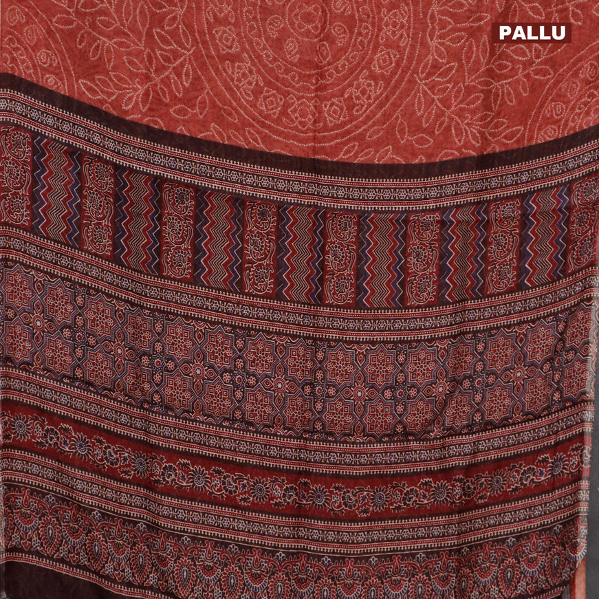 Semi linen saree maroon shade and black with allover bandhani prints and ajrakh printed pallu