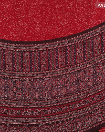 Semi linen saree maroon and black with allover bandhani prints and ajrakh printed pallu
