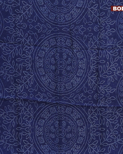 Semi linen saree dark blue and black with allover bandhani prints and ajrakh printed pallu