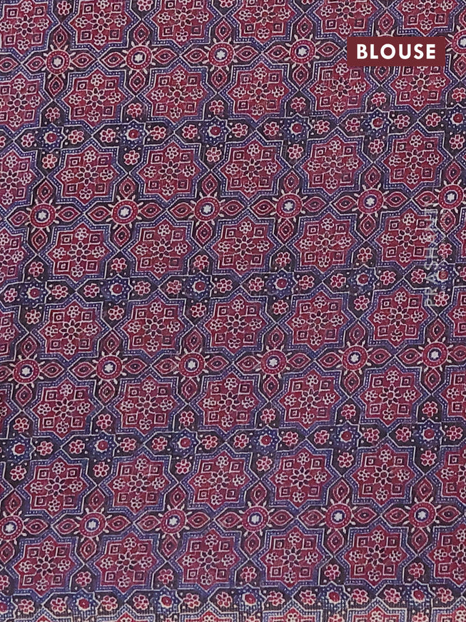 Semi linen saree dark blue and black with allover bandhani prints and ajrakh printed pallu
