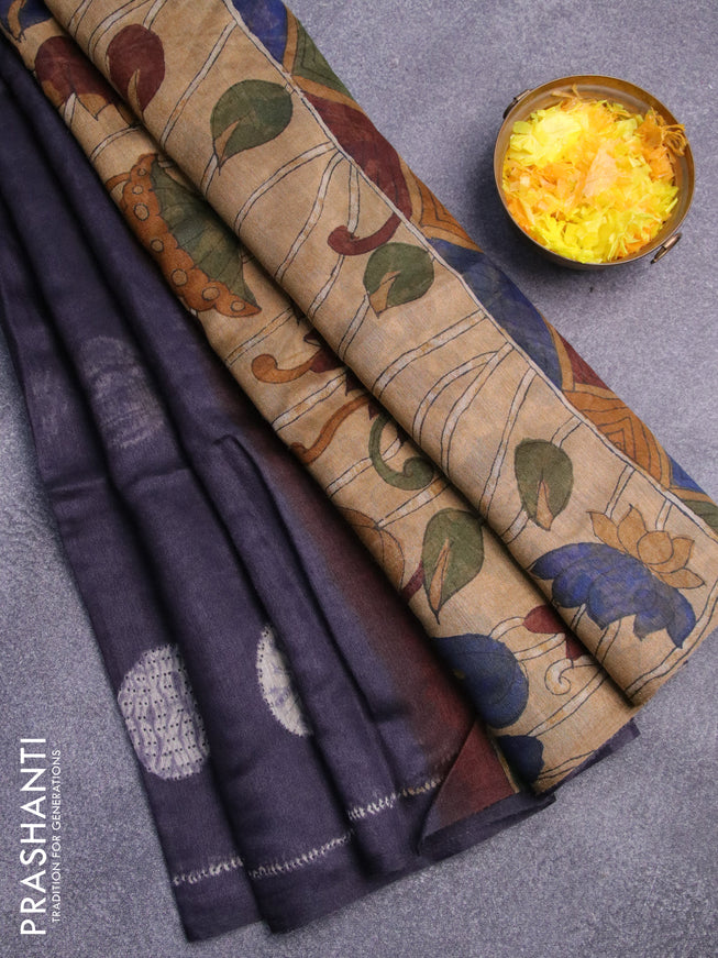 Semi linen saree dary grey and sandal with butta prints and pichwai printed pallu