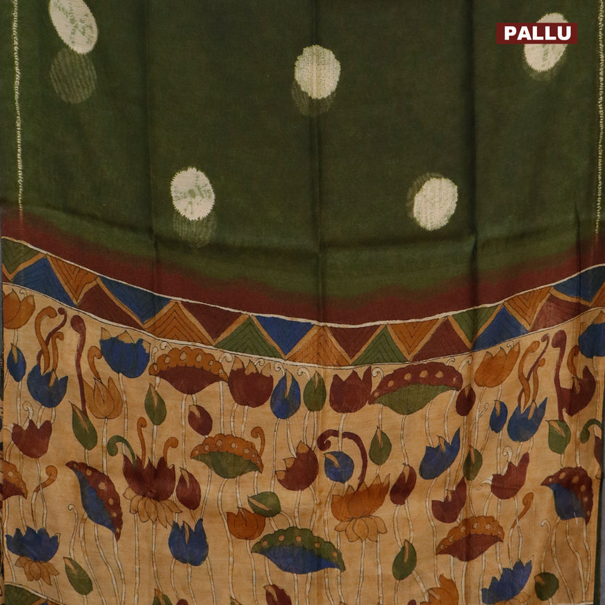 Semi linen saree green and sandal with butta prints and pichwai printed pallu