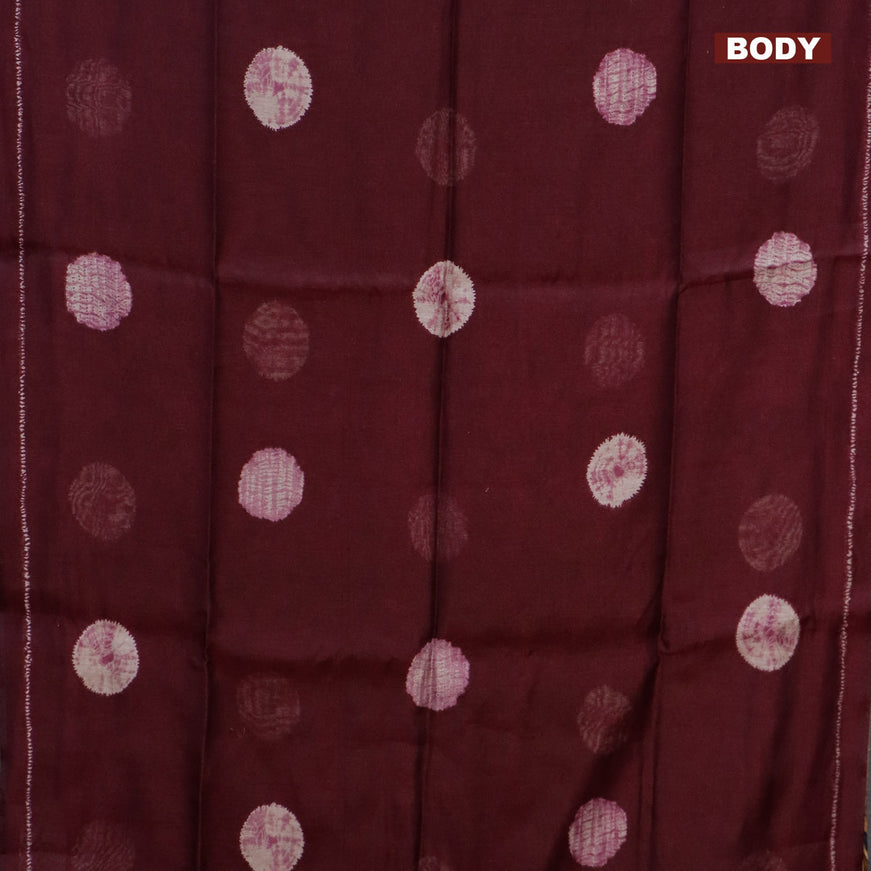Semi linen saree deep wine shade and sandal with butta prints and pichwai printed pallu