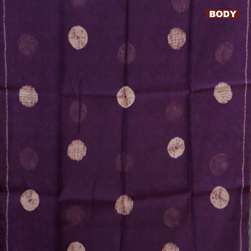 Semi linen saree deep violet and sandal with butta prints and pichwai printed pallu