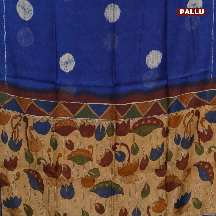 Semi linen saree royal bule and sandal with butta prints and pichwai printed pallu