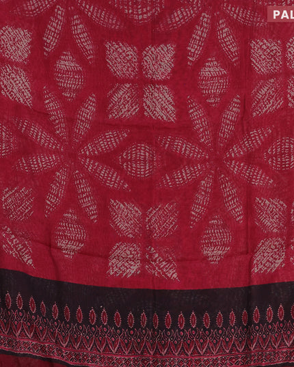 Semi linen saree maroon and black with allover prints and ajrakh printed pallu
