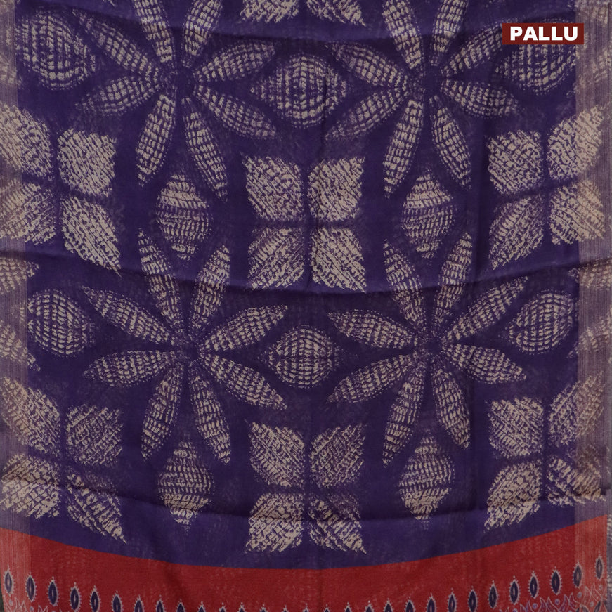 Semi linen saree deep violet and maroon with allover prints and ajrakh printed pallu