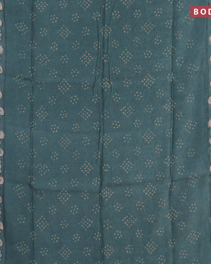 Semi linen saree pastel green and beige with allover bandhani prints and kalamkari printed pallu