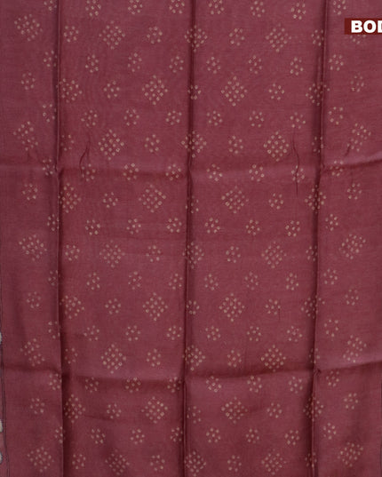 Semi linen saree wine shade and beige with allover bandhani prints and kalamkari printed pallu