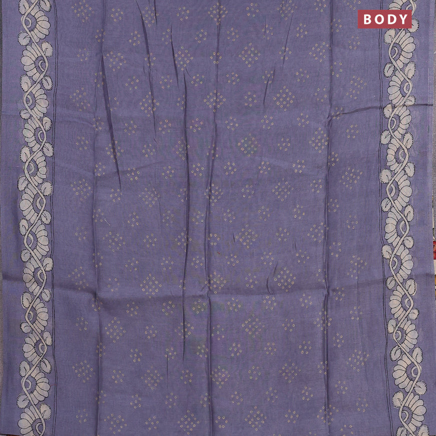 Semi linen saree grey and beige with allover bandhani prints and kalamkari printed pallu