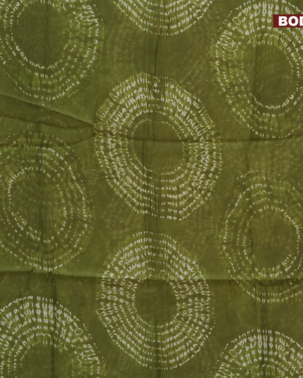 Semi linen saree mehendi green and black with allover shibori prints and ajrakh printed pallu