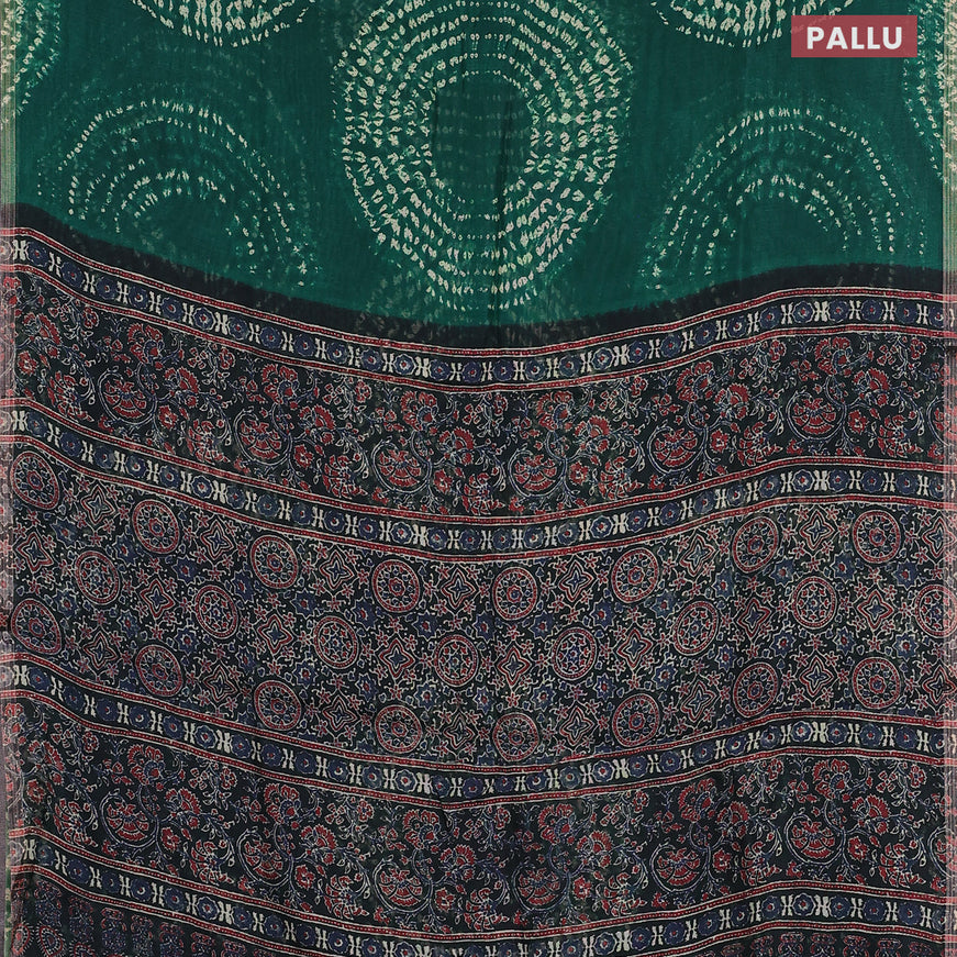 Semi linen saree green and black with allover shibori prints and ajrakh printed pallu