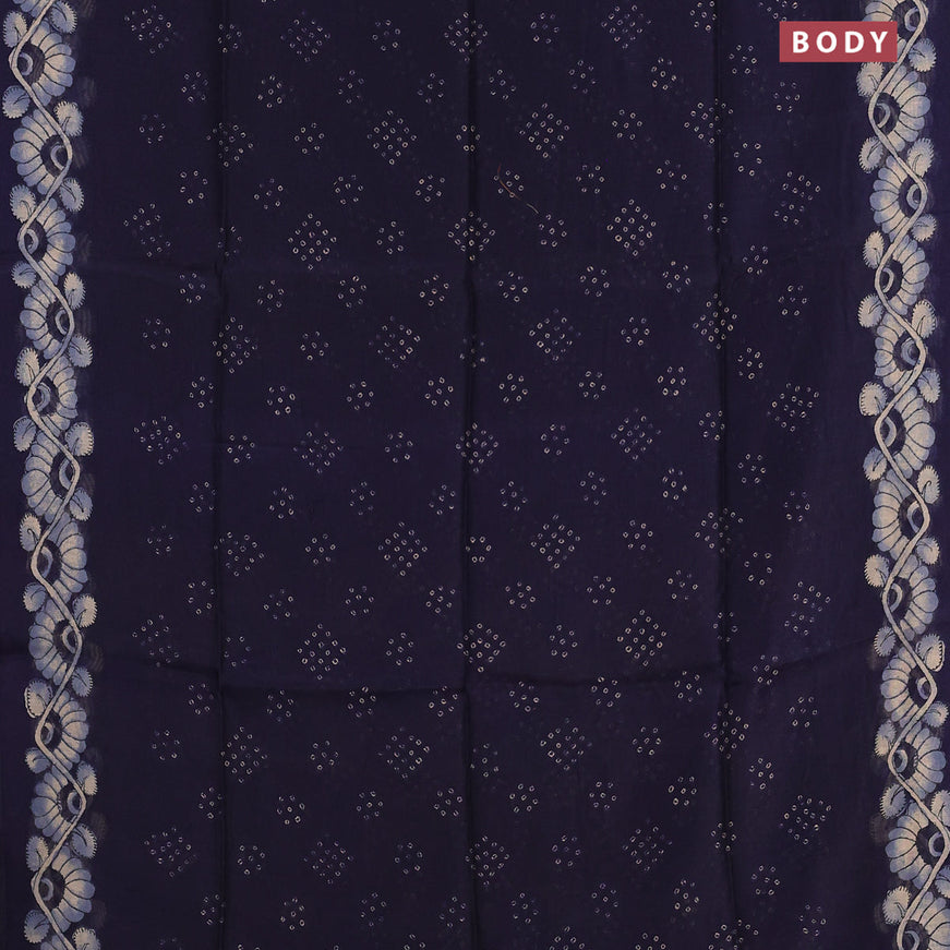Semi linen saree navy blue and sandal with allover bandhani prints and kalamkari printed pallu