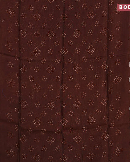 Semi linen saree dark brown and sandal with allover bandhani prints and kalamkari printed pallu