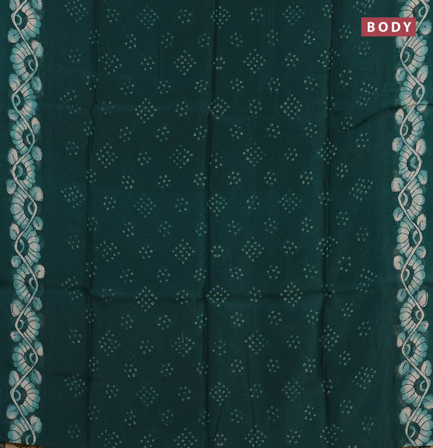 Semi linen saree green and sandal with allover bandhani prints and kalamkari printed pallu