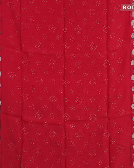 Semi linen saree red and sandal with allover bandhani prints and kalamkari printed pallu