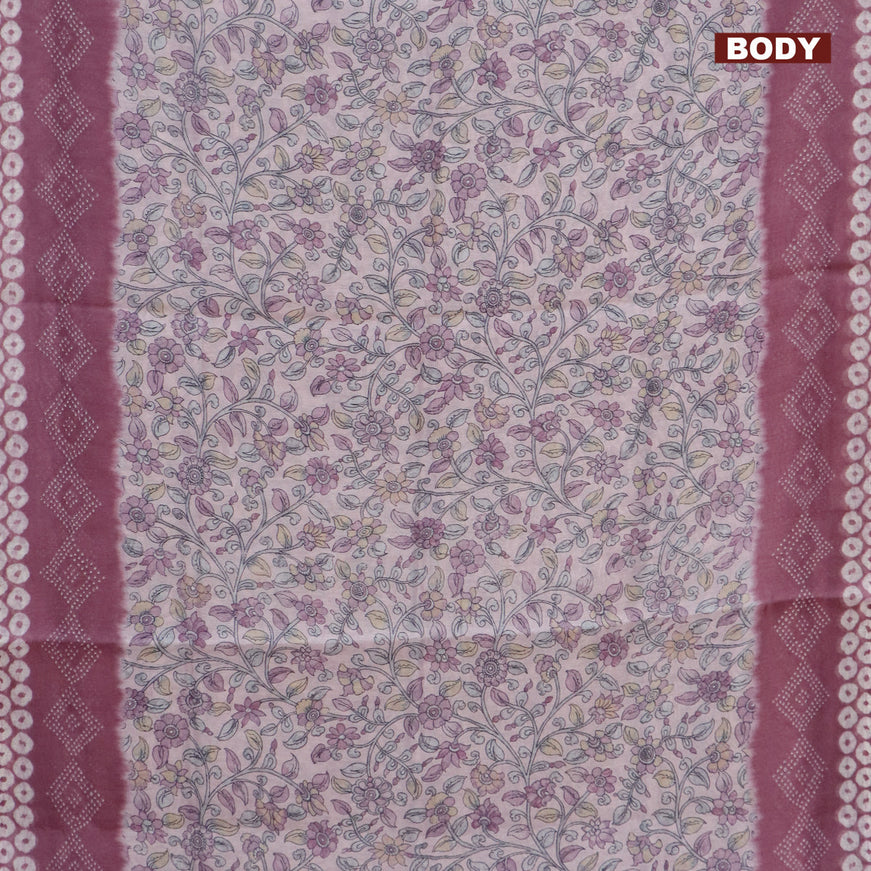 Semi linen saree pastel purple and mild purple with allover kalamkari prints and bandhani printed pallu