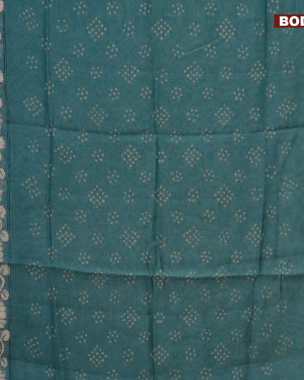 Semi linen saree pastel green and cream with allover bandhani prints and kalamkari printed pallu