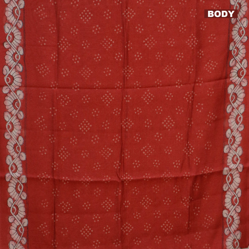 Semi linen saree red and cream with allover bandhani prints and kalamkari printed pallu