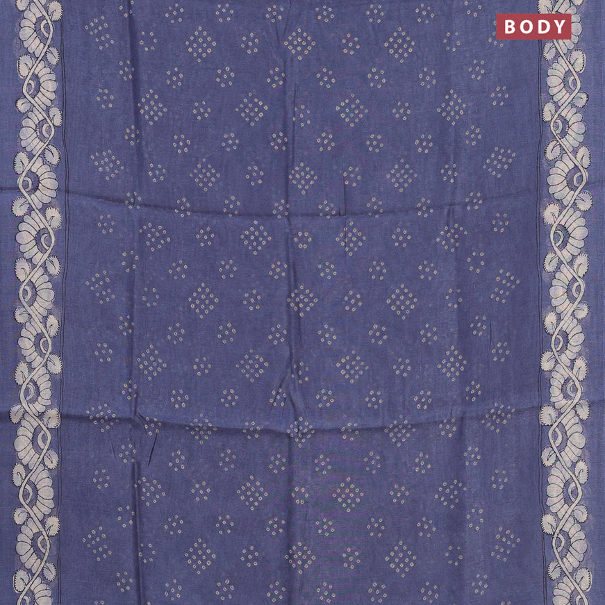 Semi linen saree blue and cream with allover bandhani prints and kalamkari printed pallu